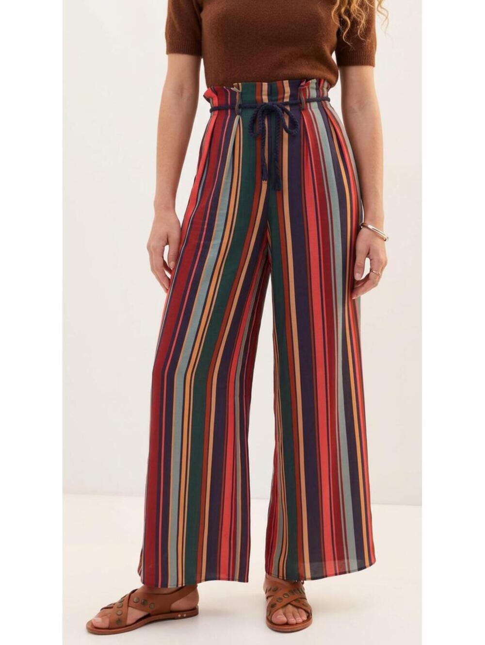 Farm Rio Anthropologie Striped Wide Leg Pants XS NWT Navy Multicolor Boho